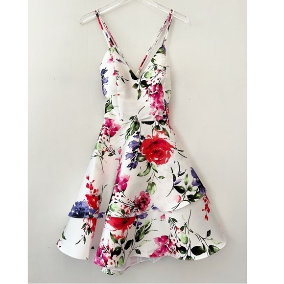 DEAR MOON Spaghetti Strap V-Neck Floral Print Strappy Back Fit & Flare Dress NWT - Picture 14 of 14
